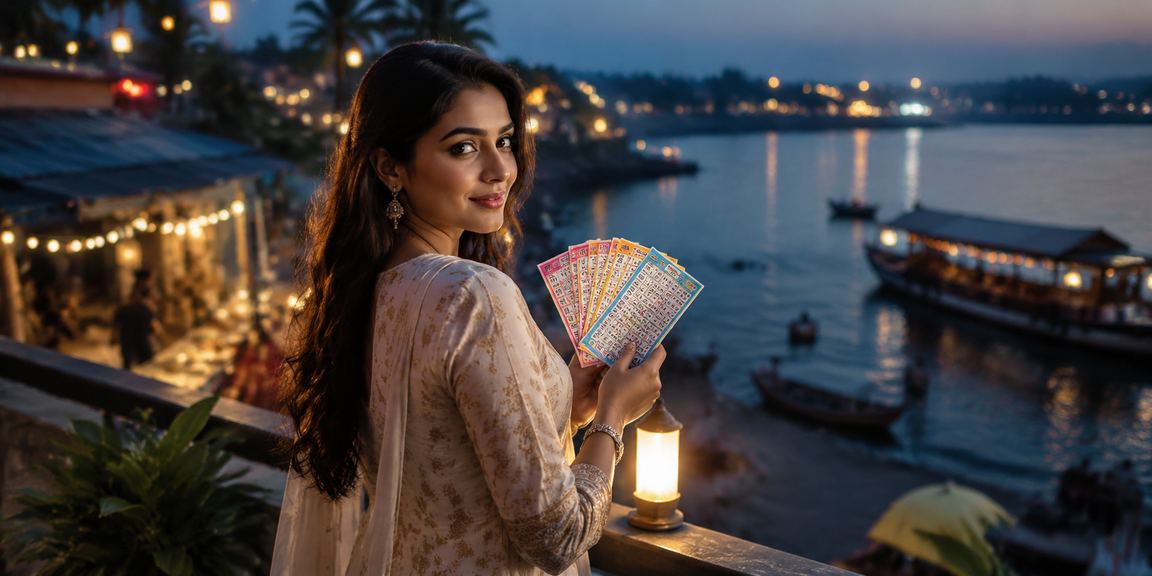 Kerala backwaters scenic view with lottery and casino theme